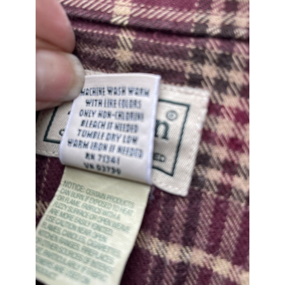 LL Bean Mens Plaid Button Down Shirt Burgundy Tan Cotton Long Sleeve M-REG - Picture 5 of 6